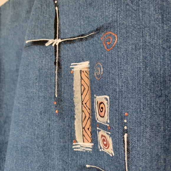 Hand painted jean open jacket poncho one size but listed as a small - Picture 6 of 10